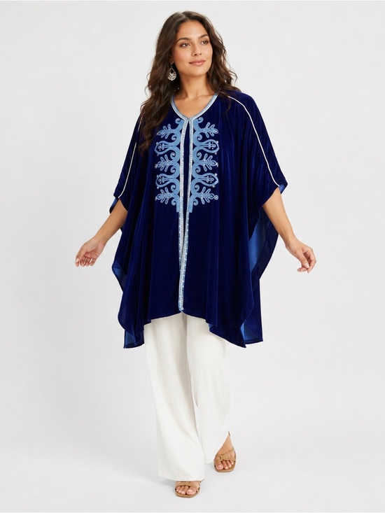 Diamantine Jackets & Blazers - Diamantine Moroccan Velvet Cape One Size Embroidered Kaftan Boho Maximalist